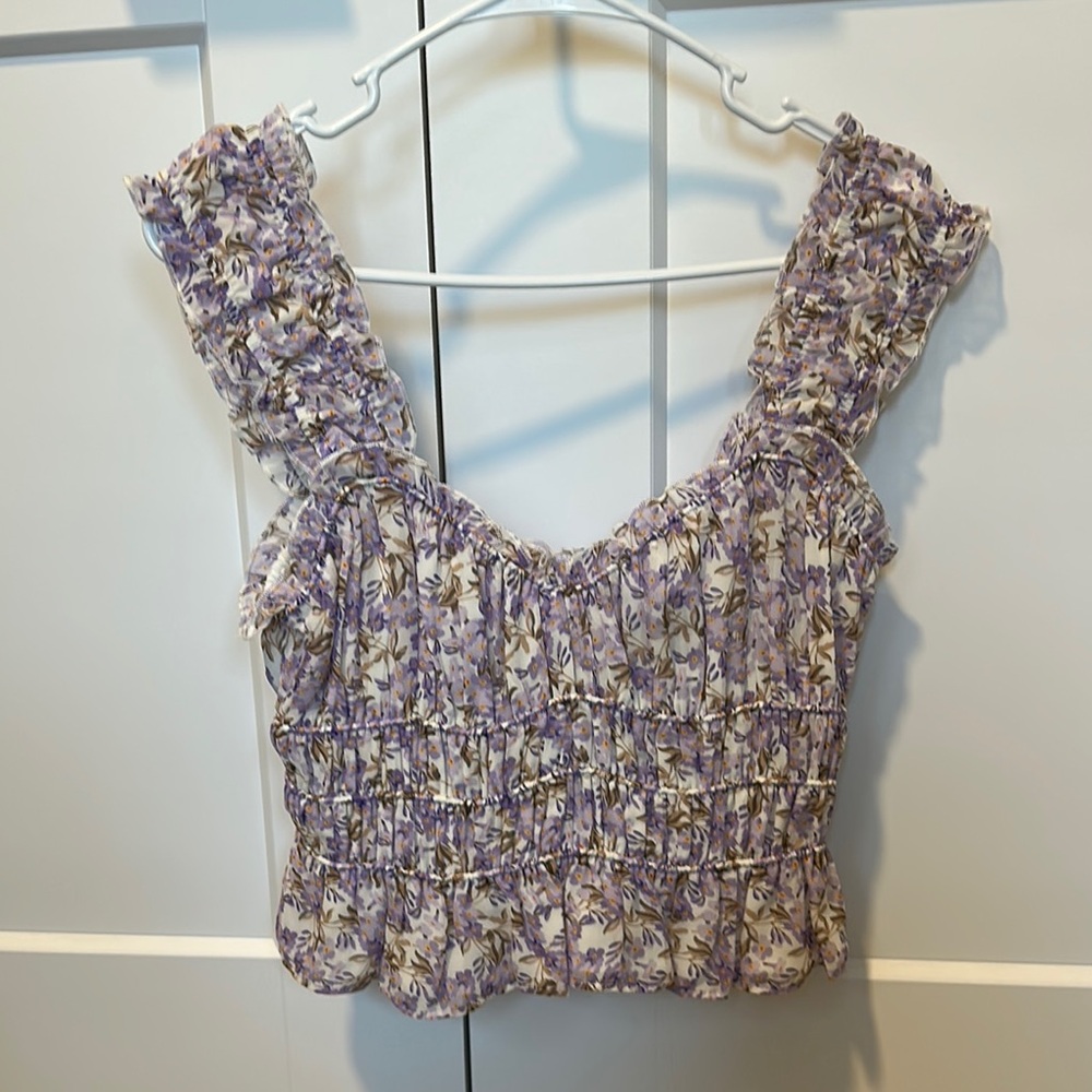 Astr Purple Smocked Ruffled Tank Top